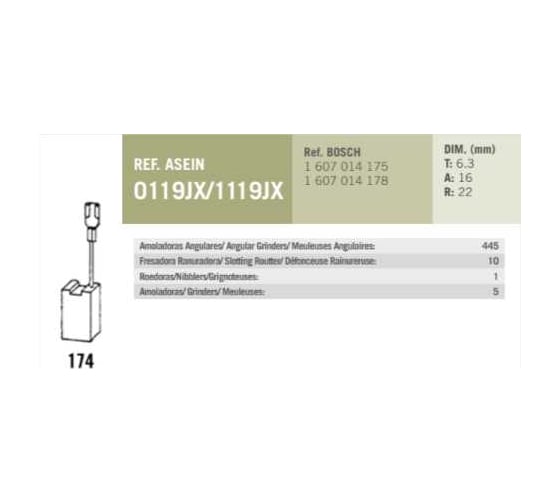 Комплект графитовых щеток Bosch OEM 1607014175/1607014178/as, комплект 2 шт Asein 1119JX