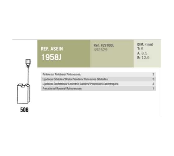 Комплект графитовых щеток Festool OEM 492629/as, комплект 2 шт Asein 1958J