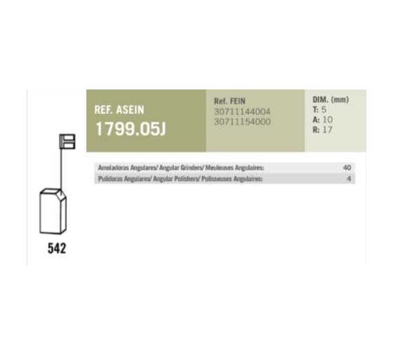 Комплект графитовых щеток Fein OEM 30711144004/30711154000/as, комплект 2 шт Asein 1799.05J