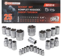 Головки 1/4"DR, 1/2"DR, набор 25 предметов, 6гр. Forcekraft FK-50121G(57683)