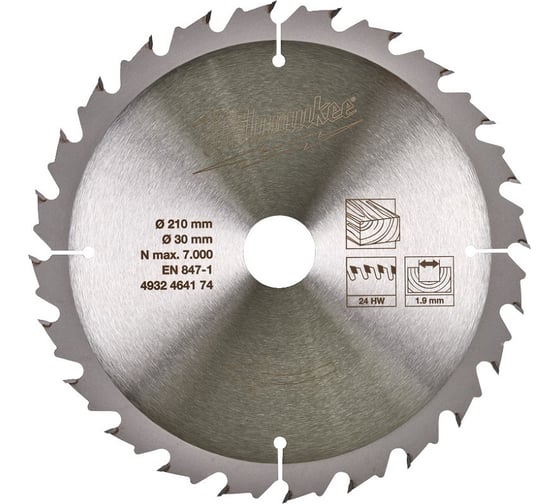 Диск (210х30 мм; 24Z) для циркулярной пилы Milwaukee 4932464174 1