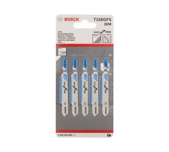 Пилка (T 118 GFS; 5 шт) для лобзика Basic for Inox Bosch 2608636496