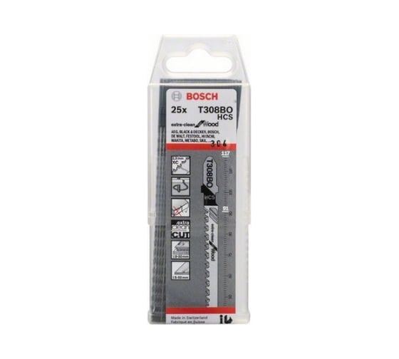 Пилка (T 308 BO; 25 шт) по дереву для лобзика Extra-Clean for Wood Bosch 2608663869 1