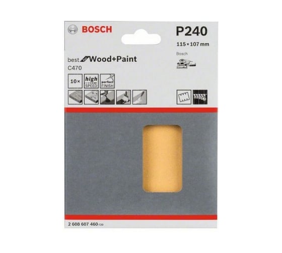 Компект шлифлистов (10 шт; 115 х 107 мм; K240) по дереву Bosch 2608607460 1