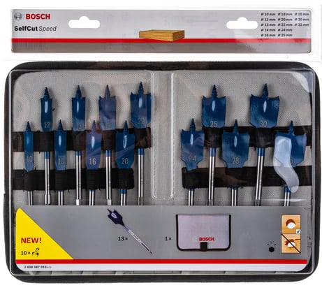 Набор из 13 перовых сверл 10-32 мм Self Cut Speed Bosch 2608587010