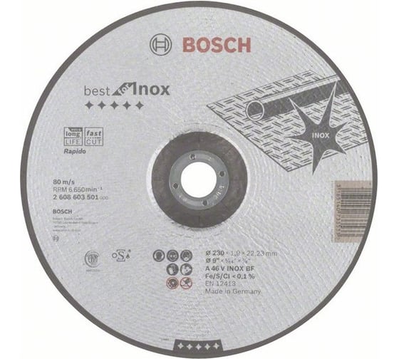 Отрезной круг по нержавеющей стали (230x1,9; вогнутый) Best Bosch 2608603501