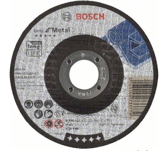 Отрезной круг (115 x 2,5; вогнутый) по металлу Best Bosch 2608603525