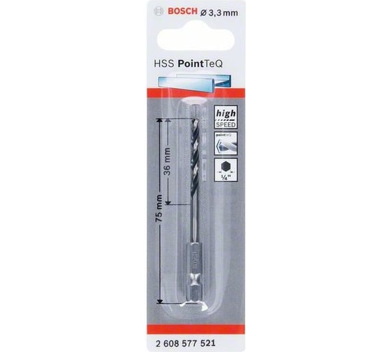 Сверло (HEX 3.3 мм; 1 шт) по металлу HSS PointTeQ Bosch 2608577521 1