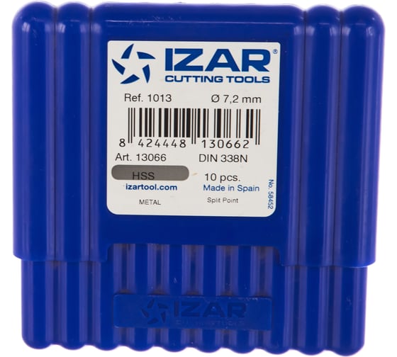 Сверло по металлу DIN338N (10 шт; 7.2х109х69 мм; HSS-G) IZAR 13066