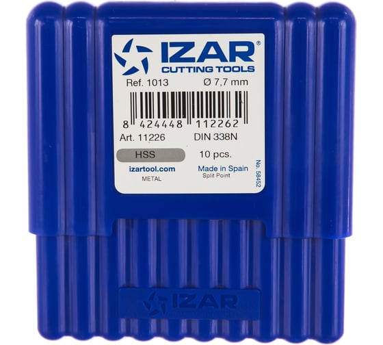 Сверло по металлу DIN338N (10 шт; 7.7х117х75 мм; HSS-G) IZAR 11226