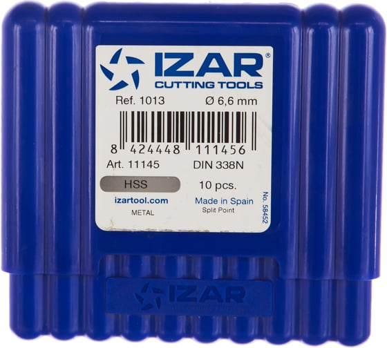 Сверло по металлу DIN338N (10 шт; 6.6х101х63 мм; HSS-G) IZAR 11145