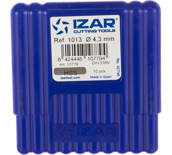 Сверло по металлу DIN338N (10 шт; 4.3х80х47 мм; HSS-G) IZAR 10779