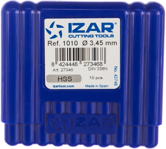 Сверло по металлу DIN338N (10 шт; 3.45х70х36 мм; HSS-vap) IZAR 27346