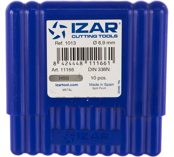 Сверло по металлу DIN338N (10 шт; 6.9х109х69 мм; HSS-G) IZAR 11166