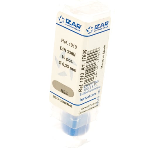 Сверло по металлу DIN338N (10 шт; 0.35х19х4 мм; HSS-vap) IZAR 17999