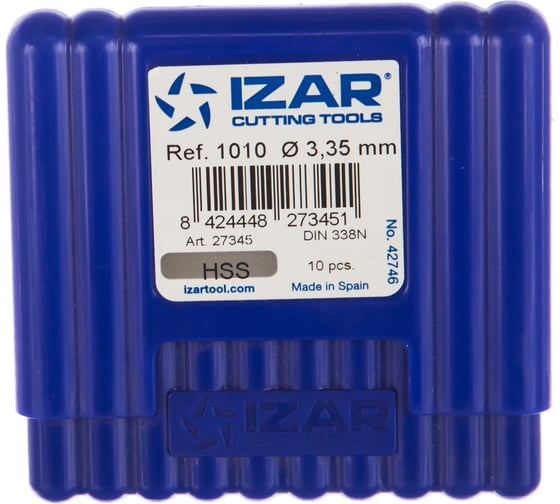 Сверло по металлу DIN338N (10 шт; 3.35х65х36 мм; HSS-vap) IZAR 27345