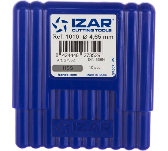 Сверло по металлу DIN338N (10 шт; 4.65х80х47 мм; HSS-vap) IZAR 27352