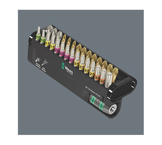 Набор бит с битодержателем Rapidaptor, для работ по дереву Bit-Check 30 Wood TORX HF 1 SB 30 предметов, 1/4", C6.3, PH / PZ / TX HF WERA WE-057437