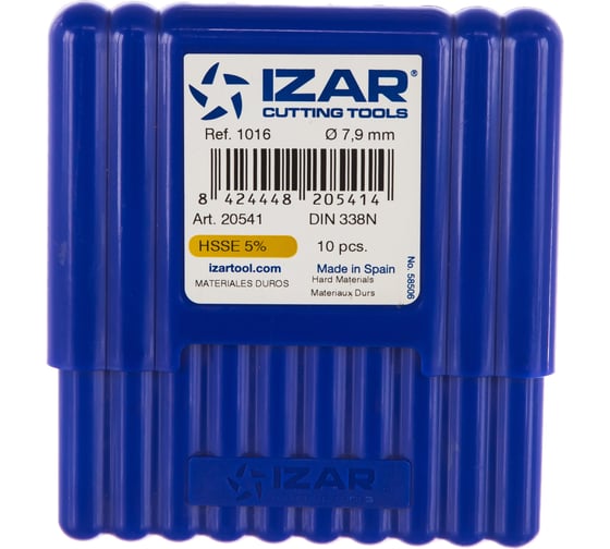 Сверло по металлу DIN338N (10 шт; 7.9х117х75 мм; HSSЕ Со5) IZAR 20541