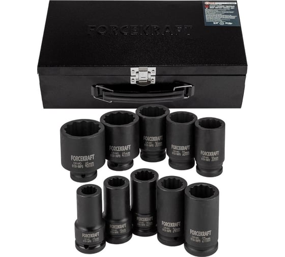 Головки ударные глубокие, набор 10 шт, 3/4"DR, 12 гр. Forcekraft FK-6108-9MPB(57472)