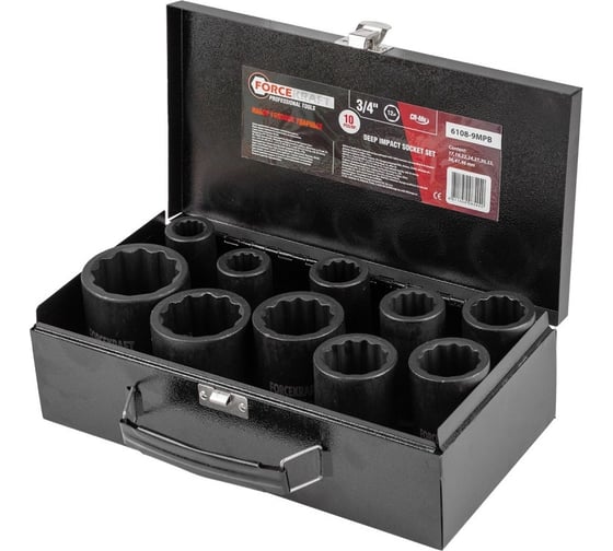 Головки ударные глубокие, набор 10 шт, 3/4"DR, 12 гр. Forcekraft FK-6108-9MPB(57472)