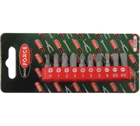 Набор вставок 1/4"DR (10 шт; PH0-3/PZ1-3/SL4-6.5; 25 мм) ROCKFORCE RF-21020