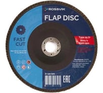 Круг шлифовальный лепестковый Тип 29 180x22 мм, P 120, Zr, 80 м/с, 8500 об/мин Rossvik 29_180х22_120