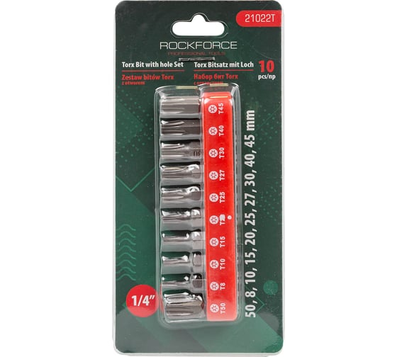 Набор вставок 1/4"DR TORX с магнитными держателями (10 шт; T8H-T50H; 25 мм) Rockforce RF-21022T(1280)
