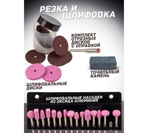 Набор аксессуаров для мини-дрелей 80 шт в пластиковом кейсе ROCKFORCE RF-GSK080(29656)