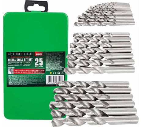 Набор сверл по металлу HSS 4241 в металлическом футляре 25 шт ROCKFORCE RF-924U25(29885)