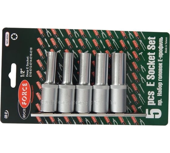 Набор головок 1/2DR звездочка глубоких (5 шт; Е10-18) ROCKFORCE RF-4054 1