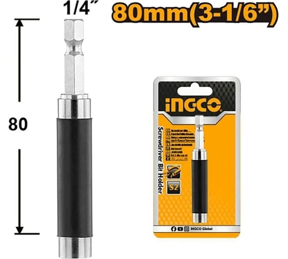 Держатель для бит 1/4", 80 мм INGCO ABH30801