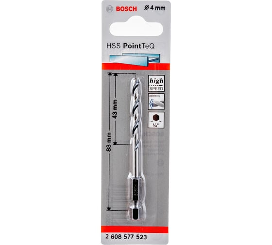 Сверло HSS PointTeQ (HEX; 4 мм) Bosch 2608577523