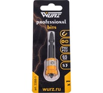 Бита двухсторонняя PH2/PZ2, 65 мм, с магнитным держателем, 1 шт WURZ 3388-1