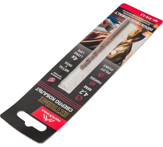 Сверло по металлу COBALT 4.2 мм, Р6М5К8 vertextools 818-4,2