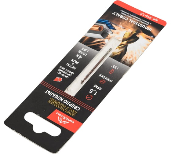 Сверло по металлу COBALT 1.5  мм, Р6М5К8 vertextools 818-1,5