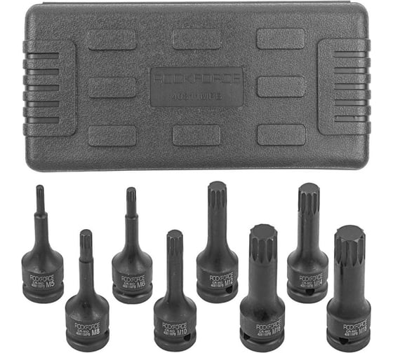 Набор головок-бит ударных SPLINE 1/2"DR, 8 предметов, кейс Rockforce RF-40811MPB(54609) 1