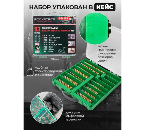 Набор сверел по металлу 93 предмета, кейс Rockforce RF-924U93(57273)