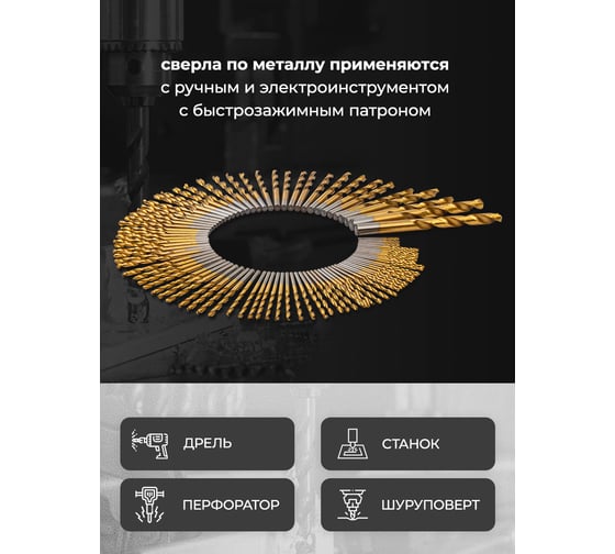 Набор сверел по металлу 100 предметов, кейс Rockforce RF-924U100(57272)