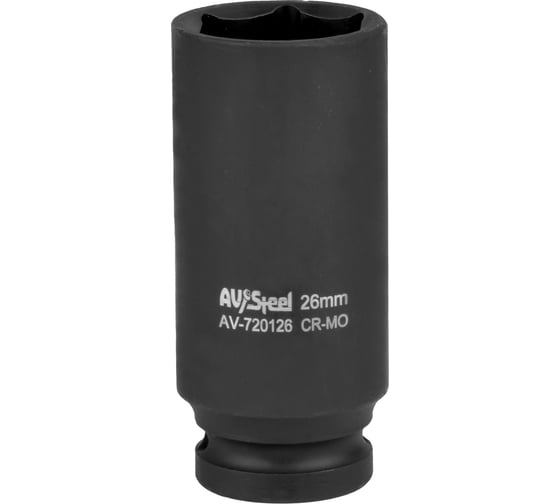 Головка ударная удлиненная шестигранная 26 мм, 1/2"DR AV Steel AV-720126 1