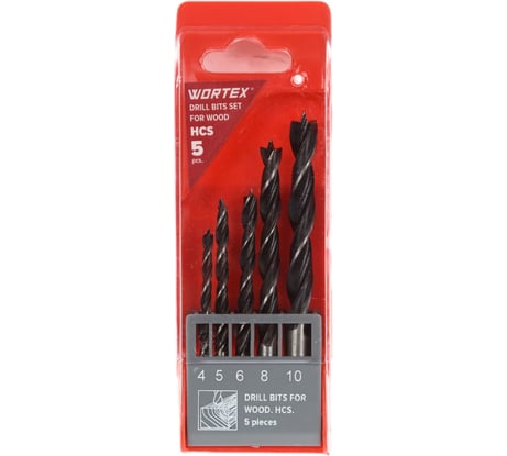 Набор сверл по дереву 4-5-6-8-10 мм, 5 шт WORTEX WDBS4010W10511