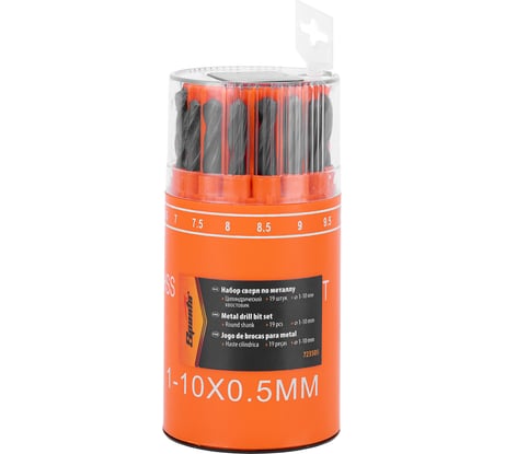 Набор сверл по металлу (19 шт; 1-10 мм; HSS; цилиндрический хвостовик) SPARTA 723505