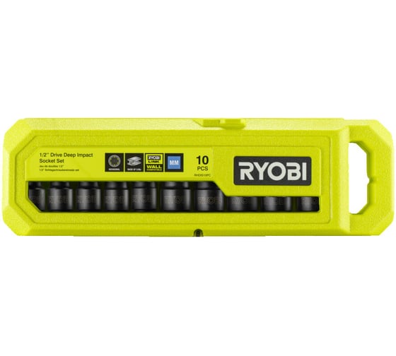 Торцевые головки 10 шт.: 10-24 мм, 1/2"DR RHDIS10PC Ryobi 5132006071