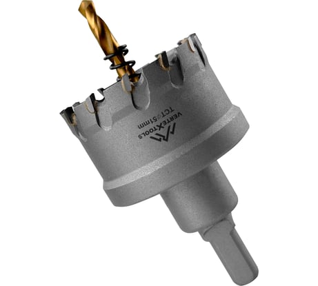 Коронка твердосплавная с центрирующим сверлом по металлу 51 мм vertextools 1819-51