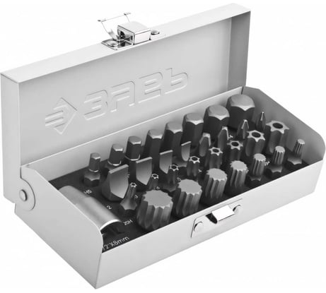 Набор бит "Эксперт" (32 шт; PH/SL/HEX/TORX/SPLINE) в металлическом боксе Зубр 2655-H32