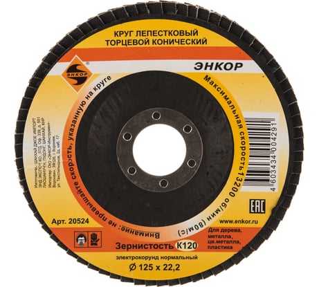 Диск лепестковый торцевой конический универсальный (125х22,2 мм; К120) Энкор 20524