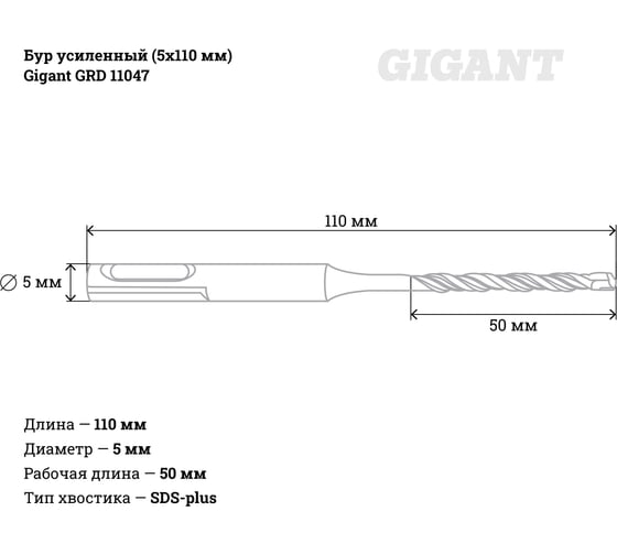 Бур усиленный (5x110 мм) SDS-plus Gigant GRD 11047