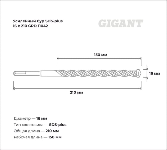 Бур усиленный SDS-plus (16x210 мм) Gigant GRD 11042