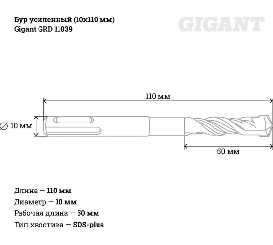 Бур усиленный SDS-plus (10x110 мм) Gigant GRD 11039