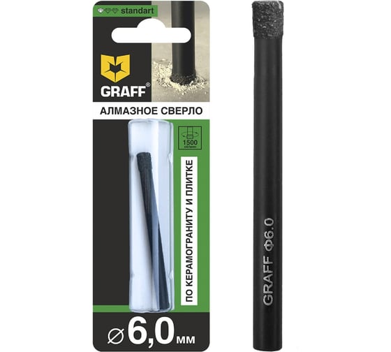 Сверло алмазное по керамограниту и плитке 6 мм Standart в блистере GRAFF 78665